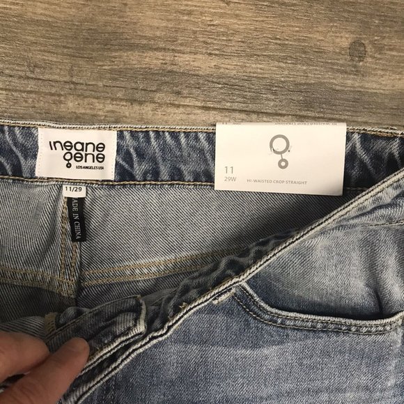 NWT Insane‎ Oene Jeans Womens 11/29w Hi-Waisted Straight Destroyed Cut Ankle $57 - Picture 6 of 11